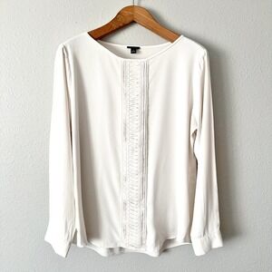 Ann Taylor Ivory Lace Panel Long Sleeve Blouse Top Women's Size XL conservative
